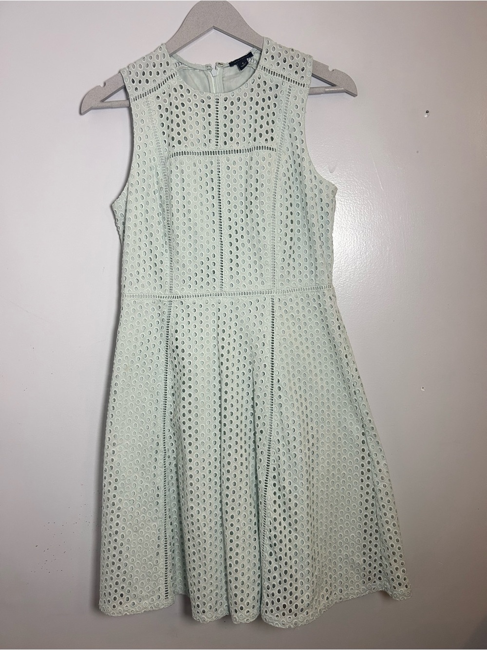 Ann Taylor Pale Mint Eyelet Fit-and-Flare Midi Dress